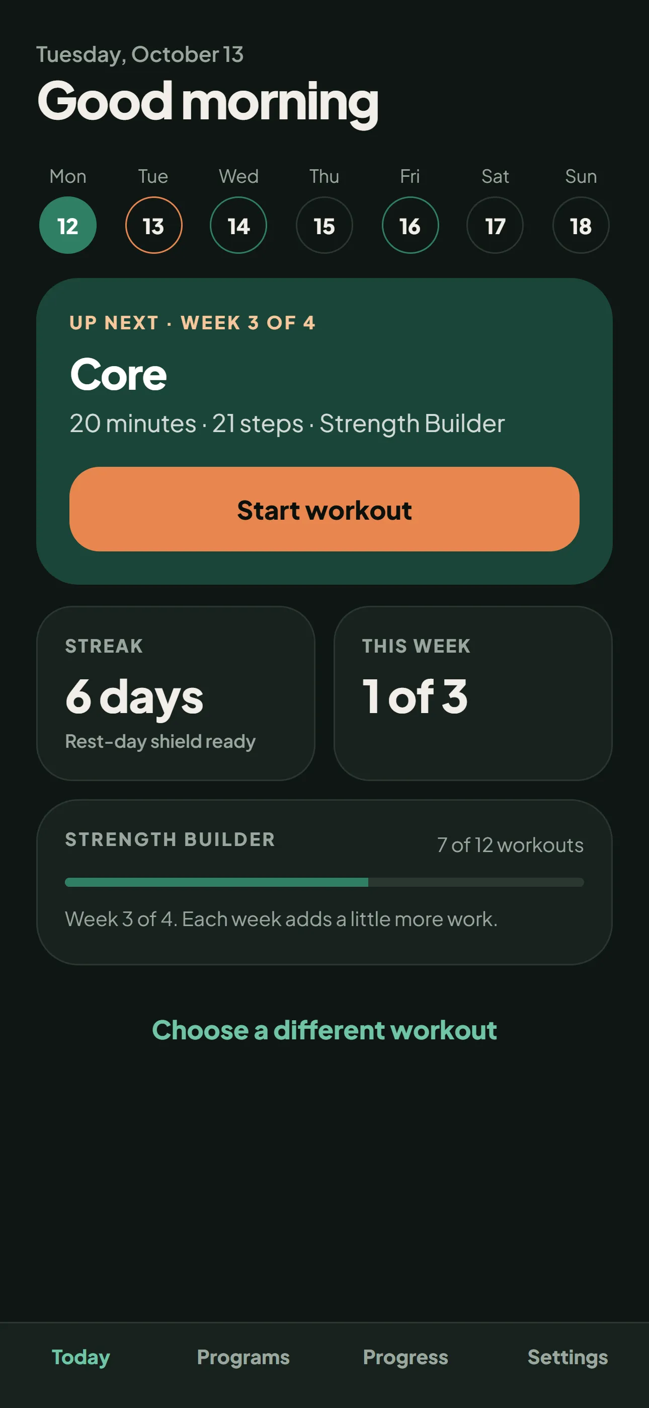 Today screen in dark mode