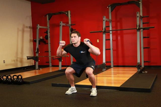 Banded squat, finish position