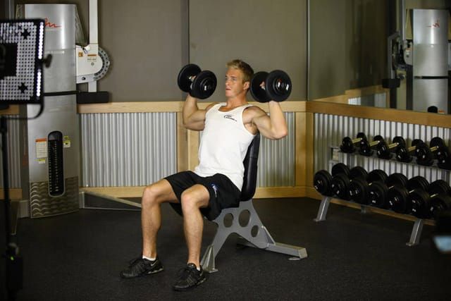 Dumbbell shoulder press, start position