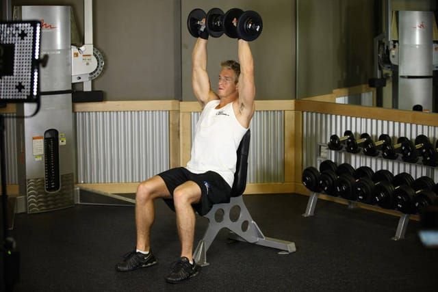 Dumbbell shoulder press, finish position