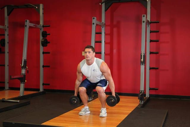 Dumbbell squat, finish position